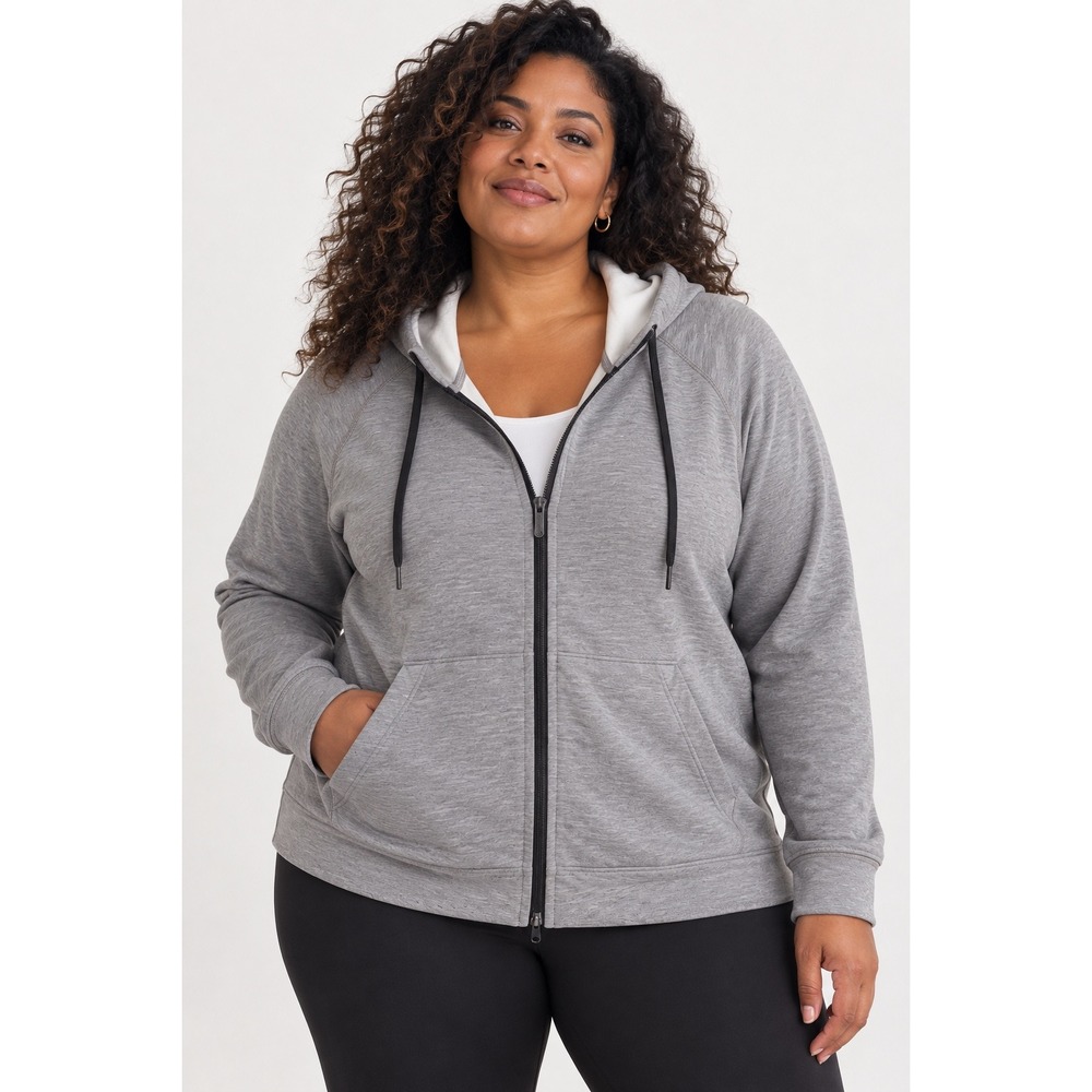 Zella Womens Gray Full Zip Hooded Athletic Jacket Plus Size 1X Heathered Gray